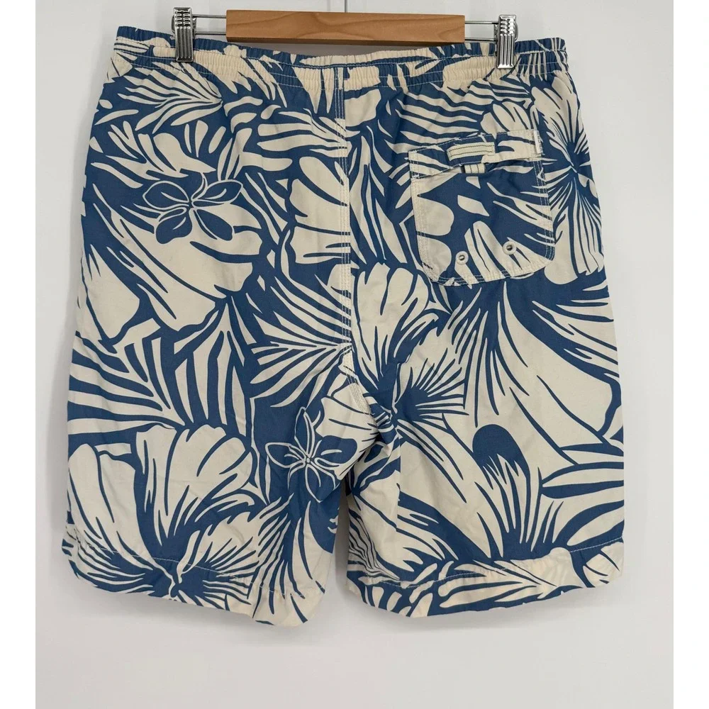 Tommy‎ Bahama Relax Mens Blue Cream Tropical Floral Swim Trunks Sz M